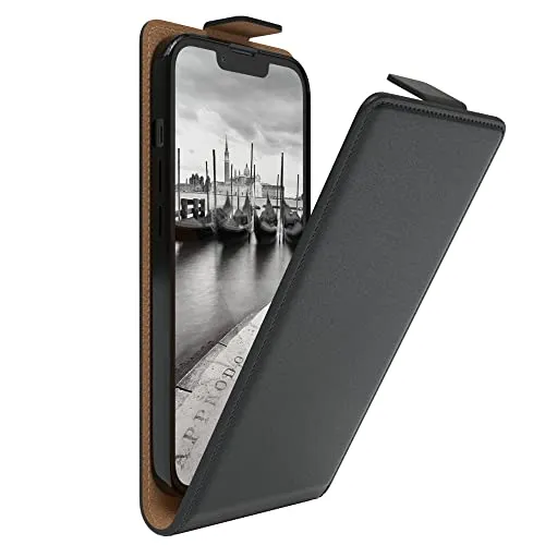 EAZY CASE Hülle kompatibel mit iPhone 13 Flip Cover zum Aufklappen, Handyhülle aufklappbar, Schutzhülle, Flipcover, Flipcase, Flipstyle Case vertikal klappbar, aus Kunstleder, Schwarz