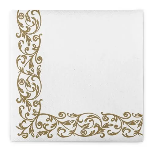 Mank Rob Airlaid Servietten Stoffähnlich 40x40cm 50 Stück goldene Hochzeit Hochwertig Stoffoptik Hochzeitsservietten Ornament Geburtstag in weiß gold