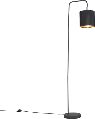 Qazqa Smart LED Stehleuchte Lofty - Schwarz, dimmbar, inkl. 7W LED - Stylische Stehlampe für Schlafzimmer und Wohnzimmer, dimmbar und mit App steuerbar. Ideal für eine individuelle Lichtgestaltung in jedem Raum. Mit hochwertiger Verarbeitung aus Stahl und Textil.