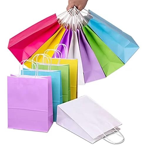 Papiertüten mit Henkel,30 Stück Geschenktüten,Kraftpapier Tüten,Bunt Papiertüten Kraftpapier Süssigkeit Tüten Partytüten mit Henkel Ideal fur Kindergeburtstag,Weihnachten