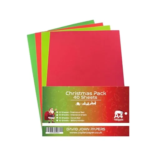 DJP Weihnachtskarten, 160 g/m², A4, Rot/Grün, 40 Blatt je Farbe, 10 Blatt