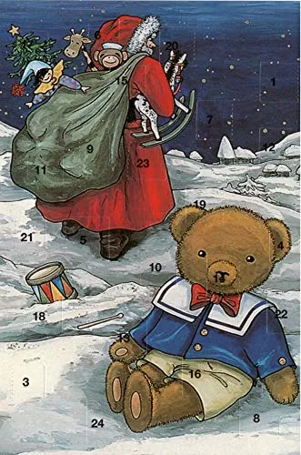 Adventskalenderkarten 5 Stück Nostalgie Weihnachten Grußkarten Goldprägung Kunstkarte Retro Vintage Adventskalenderkarte Weihnachtsmann