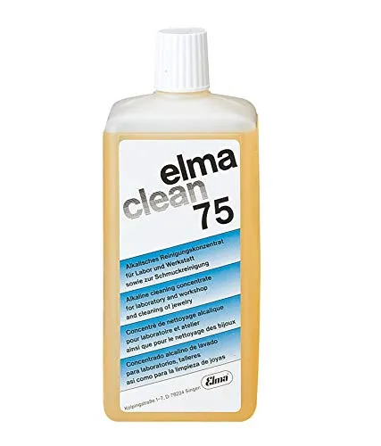 Produktbild ELMA Clean 75 – Reinigt Geräte, Werkstücke und Schmuck – Hellt Buntmetalle stark auf – Leichte Handhabung – Flasche mit 1000 ml – C4610902