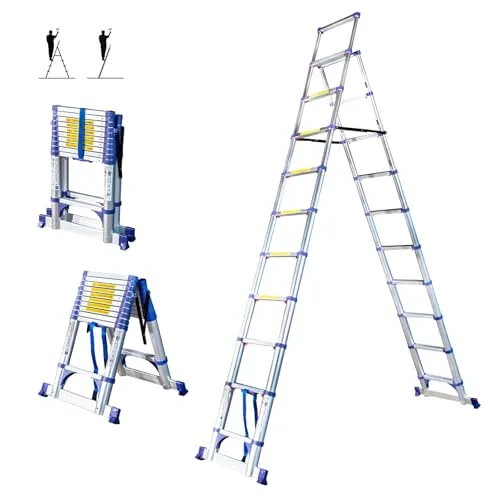 HOSTRÖM Teleskop-Trittleiter 11 Stufen EXTENDACT11, Teleskopleiter 3.2m+2.9m, Faltbare Trittleiter, Stabilisator, Max. Arbeitshöhe 4.7m, 5 Jahre Garantie