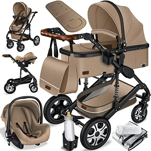 KESSER® Loops 3 in 1 Kinderwagen - Vielseitiger Kombikinderwagen mit Babywanne, Buggy und Auto-Babyschale. Voll-Gummireifen sorgen für höchsten Komfort und Mobilität ab der Geburt.