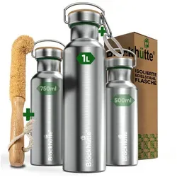 Blockhütte Edelstahl Isolierflasche 1000 ml - Thermobehälter mit innovativer Vakuum-Isolierung, auslaufsicher und bruchfest, ideal für Fitness, Wandern und Reisen.