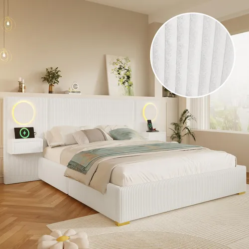 MODFU Polsterbett 180×200 Samt mit LED-Kopfteil und USB-Anschlüssen