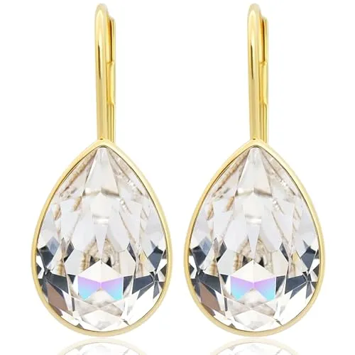 Goldene Tropfen-Ohrringe 925 Sterling Silber Ohrringe Gold Kristall Klappverschluss Ohrhänger NOBEL SCHMUCK