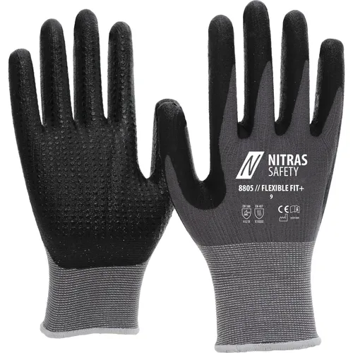 Nitras FLEXIBLE FIT, Strickhandschuhe, Spezial-Stretch-Strick, grau, Spezialbeschichtung, schwarz, t (6, 7, 8, 9, 10, 11) (47540781)