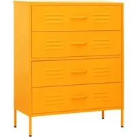 vidaXL Kommode Senfgelb 80x35x101,5 cm aus Stahl - Robuste Kommode aus Stahl in modernem Senfgelb, ideal für jede Wohnung. Mit vollständig ausziehbaren Schubladen und Nivellierern für optimale Anpassung.