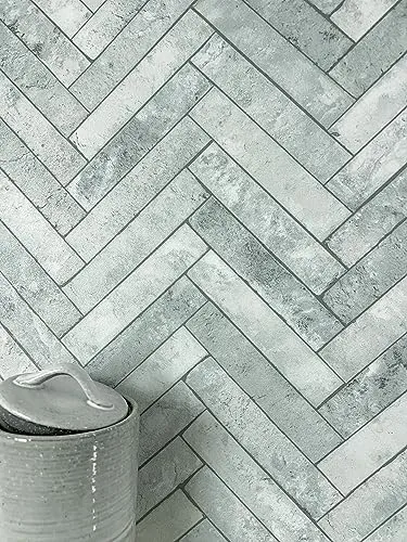 Newroom Tapete Hellgrau Vliestapete Ziegelstein - Steintapete Modern Grau Weiß Klinker Fischgräten Steinoptik 3D Optik Backstein Fischgrätenmuster inkl. Tapezier-Ratgeber