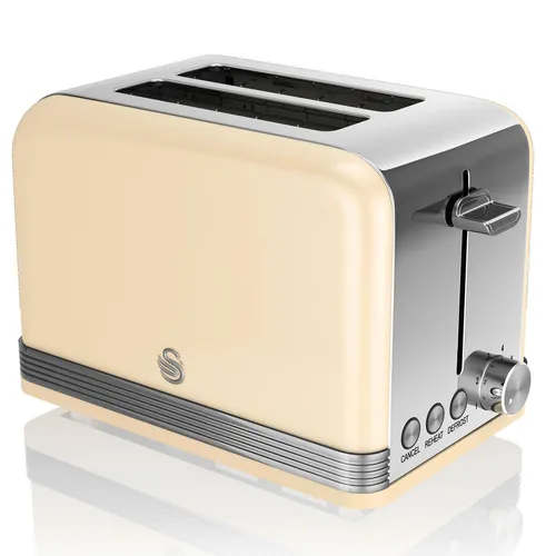 Swan Retro ST19010CN 2-Scheiben-Breitschlitz-Brottoaster - Vintage Toaster mit 3 Funktionen: Auftauen, Aufwärmen, Abbrechen und 6 Bräunungsstufen für perfekten Toast. Das stilvolle Edelstahl-Design verleiht jeder Küche einen besonderen Charme.