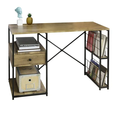 SoBuy FWT61-N Schreibtisch mit Ablagen und Schublade - Kinderschreibtisch im Industrie-Design mit 4 Ablagen und einer Schublade für optimale Aufbewahrung, ideal für Homeoffice und kreative Arbeitsumgebungen.