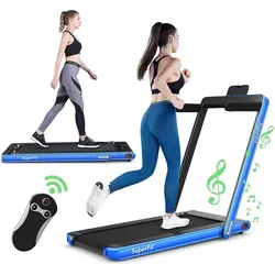 COSTWAY 2 in 1 Elektrisches Laufband mit Fernbedienung, APP Steuerung, Bluetooth, LED Display, Handyhalterung, 1-12 km/h, klappbar, bis 120 kg bela... - Blau