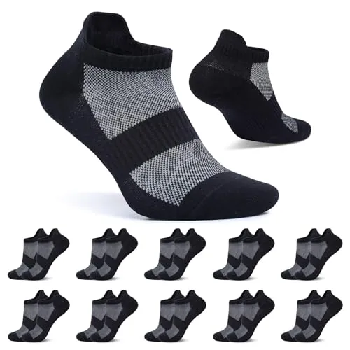 FALARY Kurze Socken Damen 39-42 Schwarz Sportsocken 10 Paar Sneaker Socken Herren Baumwolle Atmungsaktive Laufsocken Unisex
