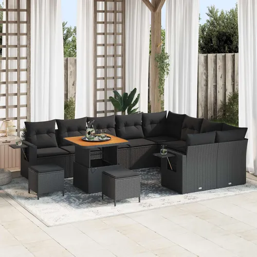 vidaXL Garten-Sofa-Set mit Kissen 12 pcs Schwarz - Gartenmöbel-Set mit 12 Teilen, aus robustem Poly-Rattan, wetterfest und UV-beständig. Ideal für gemütliche Stunden im Freien, mit abnehmbaren, pflegeleichten Kissen für maximalen Komfort.