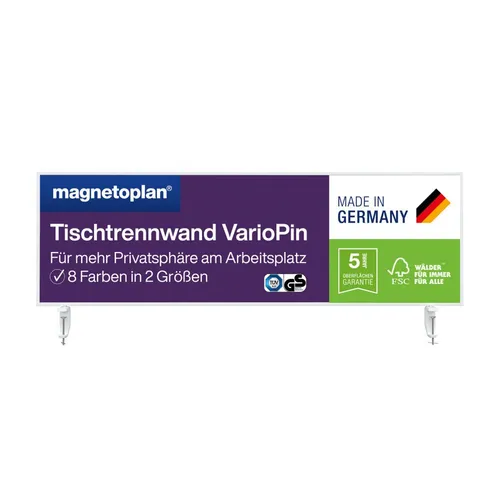 magnetoplan® Trennwandplatten Tischtrennwand VarioPin - 160x50cm - Dämmplatten für optimale Arbeitsplatztrennung, mit doppelseitiger Whiteboard- und Filz-Oberfläche für kreative Ideen und Notizen. Fördert Kommunikation und Privatsphäre.