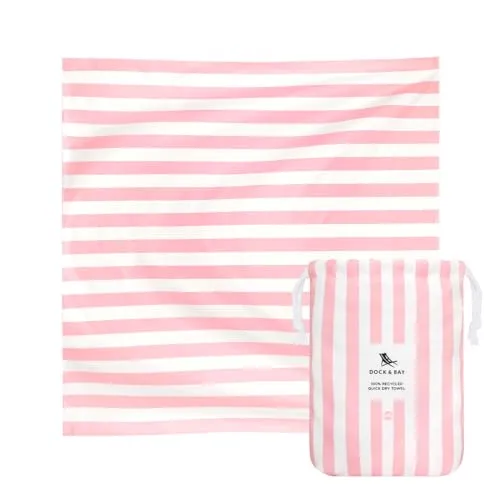 Dock & Bay Strandhandtuch - Schnell trocknende Mikrofaser, ohne Sand - Kompakt, Leicht - 100% recycelt - Inklusive Beutel - Cabana Light - Malibu Pink, Double Extra Large (180x200cm, 70x78)