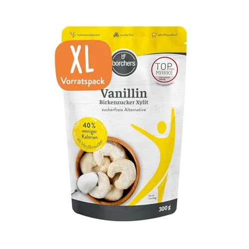 BORCHERS Vanillin Xylit, Alternative für Vanillezucker 300g, auf Grundlage von Xylit, weniger süß, kalorienreduziert & zuckerfrei, Zuckerersatz, Süßungsmittel, Zuckeralternative, XL Vorteilspack