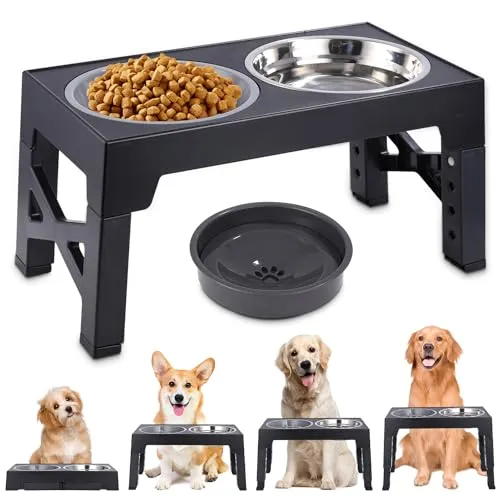 TIDEVAN Hundenapf Hunde Erhöhter Futternapf Hundenapf Erhöht Faltbarer Hundenapf mit Auslaufsicher Wassernapf,Langsamfütterer Hundenäpfe,4 Höhenverstellbar, für Große Mittelgroße Kleine Hunde