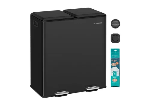SONGMICS Mülleimer Integrierte Duftspender, Mülleimer Küche, 2 x 30 L, 2 Fächer, Mülltrennsystem, Softclose