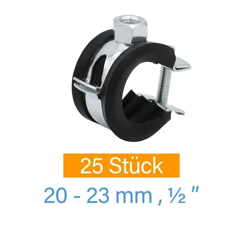 Symbionet Rohrschelle 25x Gelenkrohrschellen 20-23mm 1/2 Zoll Rohrschellen verzinkt