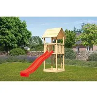 Spielturm AKUBI Lotti Holz mit Sandkasten und Rutsche rot