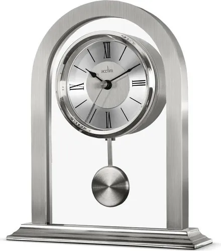 Acctim Tischuhr 22-36937 - Elegante Tischuhr mit römischen Ziffern, silbernem Metallgehäuse und hochwertigem Mineralglas – ideal für stilvolle Akzente in jedem Raum.