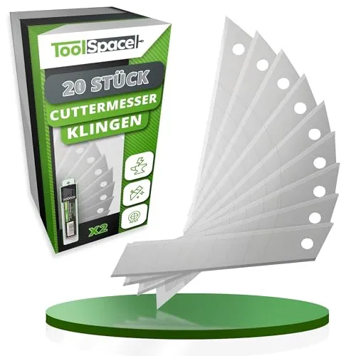 ToolSpace Cuttermesser Klingen 18mm 20x Ersatzklingen für Cuttermesser Allzweckmesser Klappklingen aus Karbonstahl Abbrechklinge/Messerklinge Carbonstahl ULTRASCHARF für Teppichmesser Stanley Messer