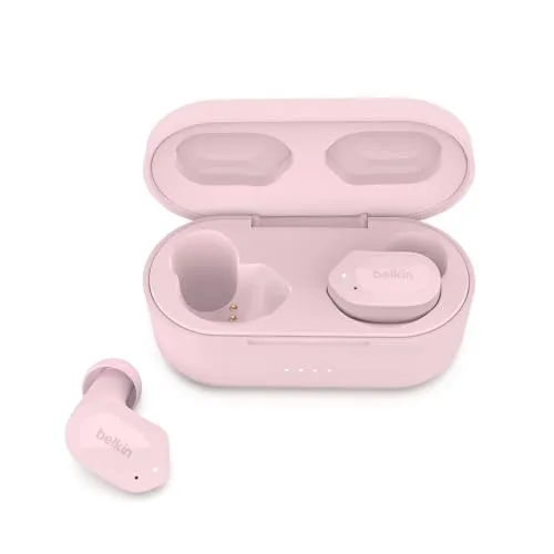 Belkin SOUNDFORM Play True Wireless In-Ear-Kopfhörer, Kopfhörer kabellos, 3 EQ-Voreinstellungen, schweiß- und spritzwasserfest, 38 Std. Betrieb für iPhone, Galaxy, Pixel usw. – Rosa, AUC005, One Size