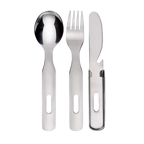 GRÄWE Camping Besteckset, 3-teilig, Campingbesteck aus Edelstahl im Outdoor Set (1x Messer, 1x Gabel, 1x Löffel)
