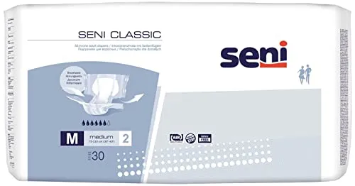 Seni Classic M Sparpaket (4 x 30 Stück) - Inkontinenzeinlagen für Erwachsene mit hohem Tragekomfort, antibakteriellem Superabsorber und seitlichem Auslaufschutz für Sicherheit im Alltag.
