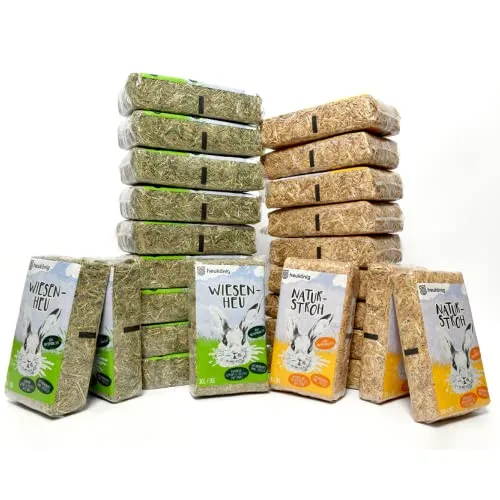 Heukönig 12x1kg Heu und 12x1kg Stroh Kombi-Paket, Perfekt als Einstreu und Futter - Natürlich & Staubfrei