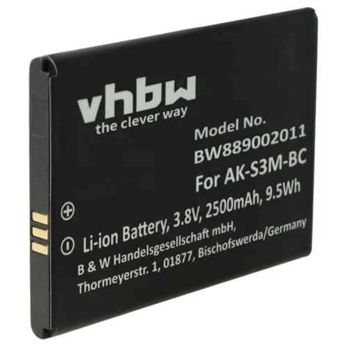 vhbw Akku kompatibel mit Emporia SMART.4, SMART.3 mini Handy Smartphone Senioren Telefon (2500 mAh, 3,8 V, Li-Polymer)