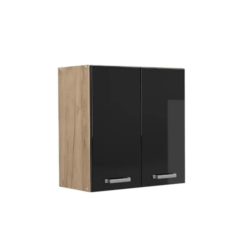 Vicco Hängeschrank R-Line, Schwarz Hochglanz/Goldkraft Eiche, 60 cm