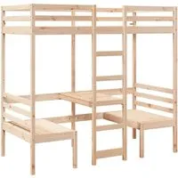 vidaXL Hochbett mit Schreibtisch & Stühlen 90x190 cm aus Kiefernholz - Kinderzimmermöbel mit integriertem Schreibtisch und zwei Stühlen, ideal für kleine Räume und optimale Raumausnutzung. Stabil und langlebig aus massivem Kiefernholz.