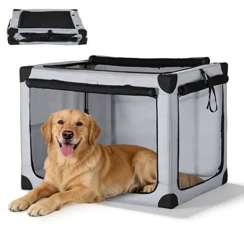 Hundebox Auto Faltbar, Hundetransportbox 81,5x59x59 cm mit Netzfenstern | Transportbox Hund aus 600D Oxford-Gewebe, faltbar, wasserabweisend, für Auto, Zuhause, Reisen und Camping