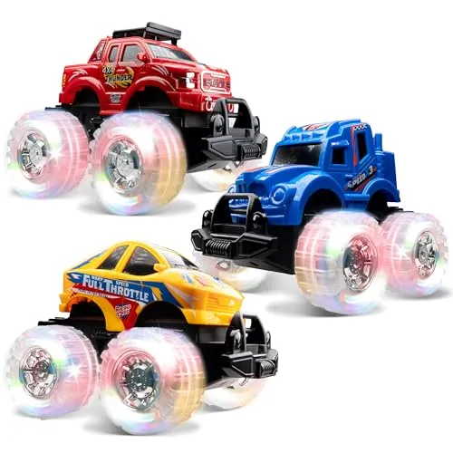 JOYIN 3PCS LED Monster Trucks Auto Spielzeug ab 1 2 3 4 Jahre Junge, Leuchtende Monstertruck Spielzeugautos Set mit Blitzrädern Babyspielzeug Geschenk für Jungen, Mädchen und Kinder
