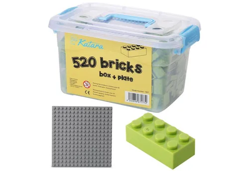 Katara Bausteine Box-Set mit 520 Steinen + Platte + Box Konstruktionsspielsteine, (3er Set), Hell Grün, 100% Kompatibel Sluban, Papimax, Q-Bricks, LEGO®