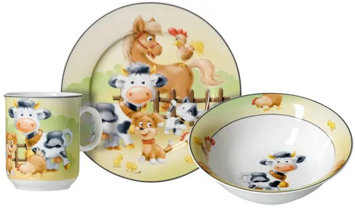 Ritzenhoff & Breker Kindergeschirr-Set Hoftiere (3-tlg) - Kindergeschirr aus lebensmittelechtem Porzellan, mikrowellengeeignet und spülmaschinenfest – ideal für kleine Tierliebhaber.
