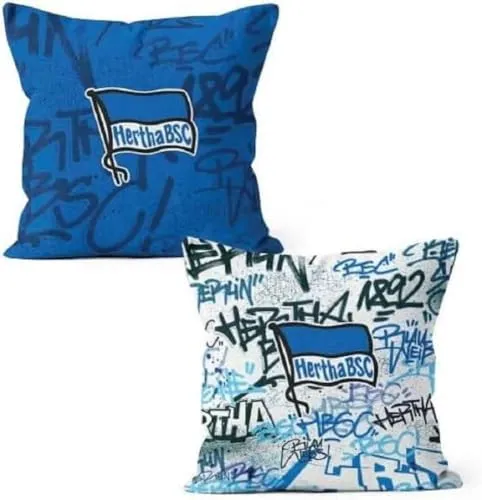 Hertha BSC Berlin Wendekissen Graffiti 40 x 40 cm - Offizielles Hertha BSC Kissen aus 100 % Polyester, wendbar und ideal für echte Fans – perfektes Dekor für dein Zuhause!