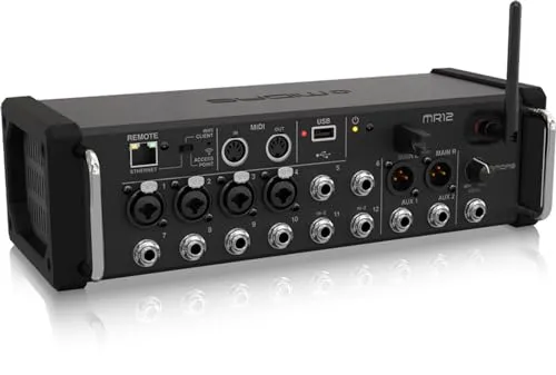 Midas MR12 Digitalmischpult mit 12 Eingängen für iPad/Android-Tablets mit 4 Midas PRO-Vorverstärkern, 8 Line-Eingängen, integriertem WLAN-Modul und USB-Stereorecorder