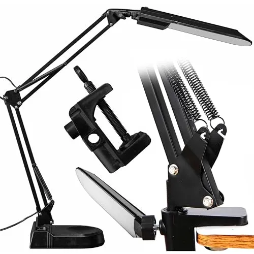 Retoo LED Schreibtischlampe Schwenkarm Architektenlampe Arbeitsleuchte Zeichenlampe Bürolampe Berührungssteuerung Büro Tischlampe Klemmleuchte für Leser Kinder Büro Schwarz
