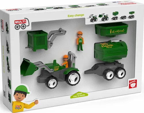 Multigo Bauernhof Traktor-Set 4in1 mit Anhänger Frontlader Figur Tankwagen +3J