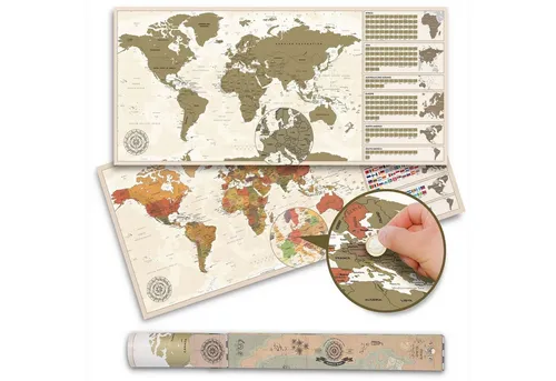 Goods+Gadgets Poster Scrape Off World Map, Vintage (Weltkarte zum frei Rubbeln), Rubbel Landkarte 100 x 45 cm