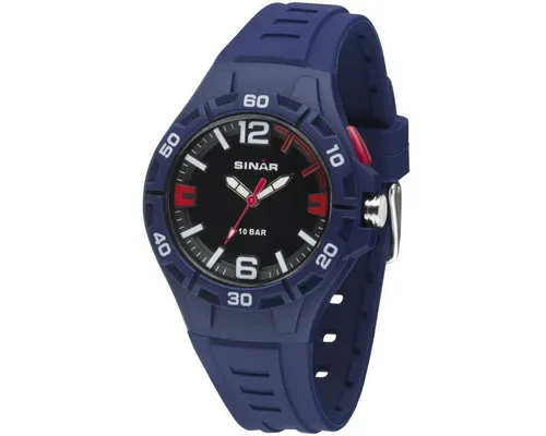 SINAR Jungen-Armbanduhr Sportuhr Analog Quarz 10 bar Dunkelblau Rot - Sportliche Jungenuhr mit leuchtenden Zeigern und 10 bar Wasserdichtigkeit. Ideal für Outdoor-Aktivitäten und coole Abenteuer - das perfekte Geschenk für aktive Jungs!