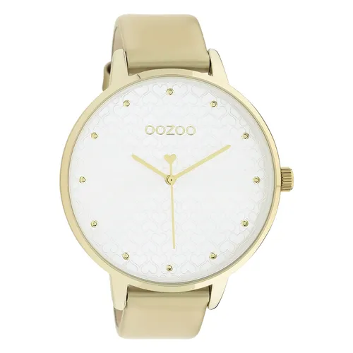 Oozoo Armbanduhr gold Leder Timepieces Damen - Armbanduhren: Extragroße, modische Damen-Analog-Quarzuhr mit silbernem Zifferblatt und hochwertigem Lederarmband in Gold, ideal für stilbewusste Frauen.