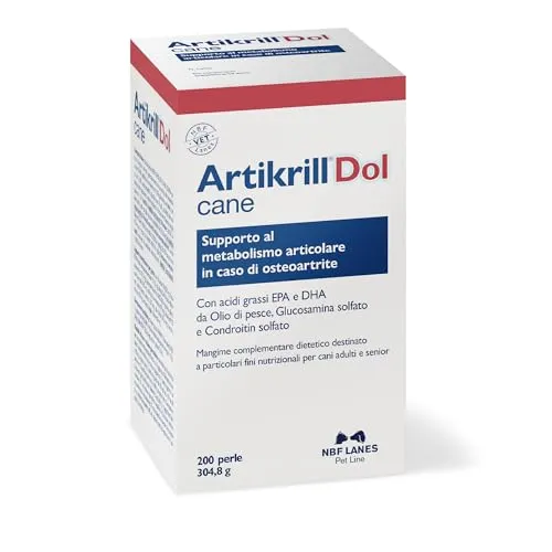 Artikrill Dol Cane 200Prl - Hundefutter zur Unterstützung des Gelenkstoffwechsels, angereichert mit Omega-3-Fettsäuren aus Fischöl und Vitamin E für gesunde Gelenke bei Osteoarthritis.