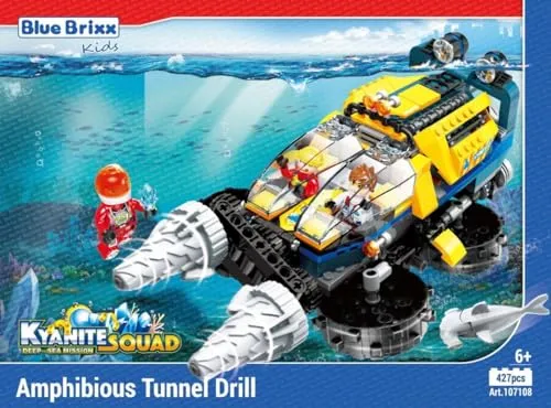 BlueBrixx Kids 107108 – Kyanite Squad Deep Sea: Amphibischer Tunnelbohrer aus Klemmbausteinen mit 427 Bauelementen