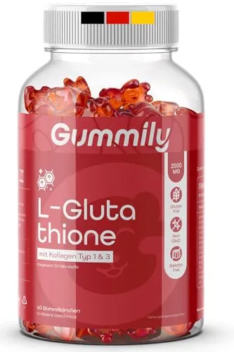 Premium L-Glutathione Gummies mit Kollagen Typ 1 & 3 - Hochdosiert - insgesamt 13 Nährstoffe - Gelatinfrei - 60 Stück - Non GMO - Gummily